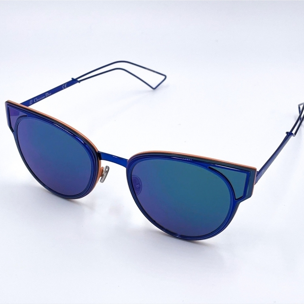 NEW Authentic DIOR DiorSculpt Blue Metallic Frame Round Cat Eye Sunglasses